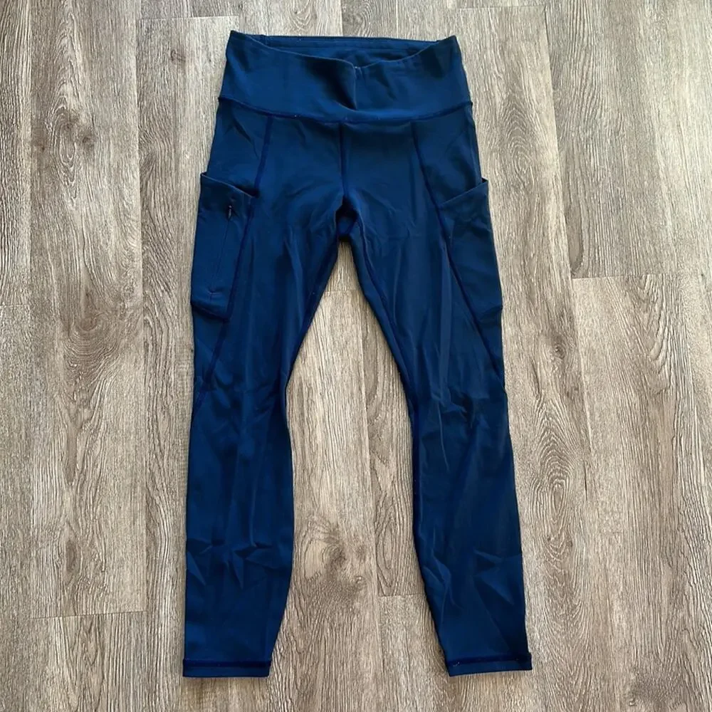 Athleta Up For‎ Anything 7/8 Tights Navy Blue Size Small | Pockets & Drawstring
